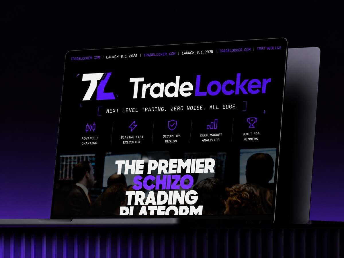 TradeLocker website displayed on a laptop